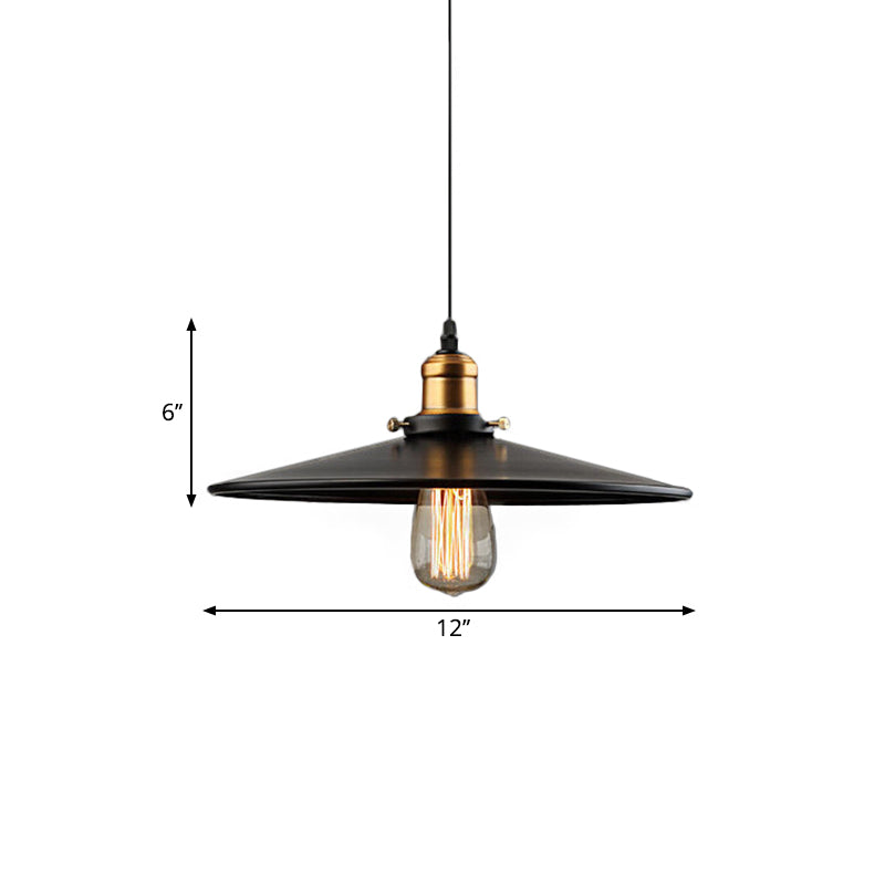 Farmhouse Black Metal Pendant Light Fixture – Wide Flare Ceiling Suspension Lamp with 1 Light