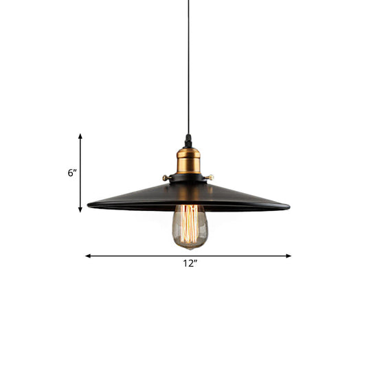 Farmhouse Black Metal Pendant Light Fixture – Wide Flare Ceiling Suspension Lamp with 1 Light