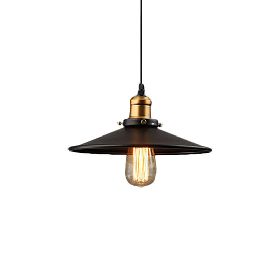 Farmhouse Black Metal Pendant Light Fixture – Wide Flare Ceiling Suspension Lamp with 1 Light