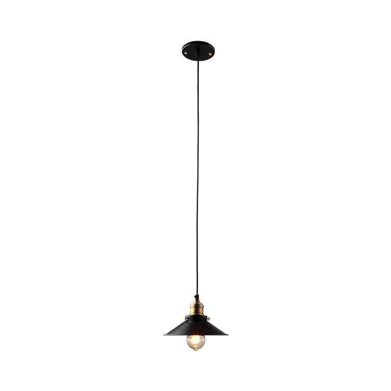 Farmhouse Black Metal Pendant Light With Wide Flare Ceiling Suspension - 1 Fixture / Small