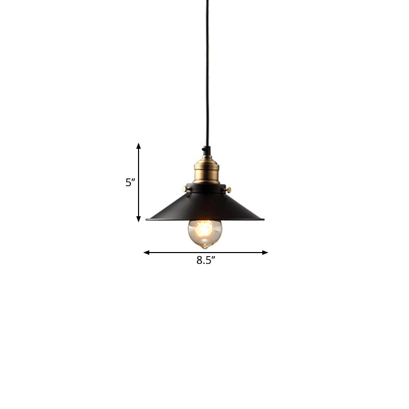 Farmhouse Black Metal Pendant Light Fixture – Wide Flare Ceiling Suspension Lamp with 1 Light