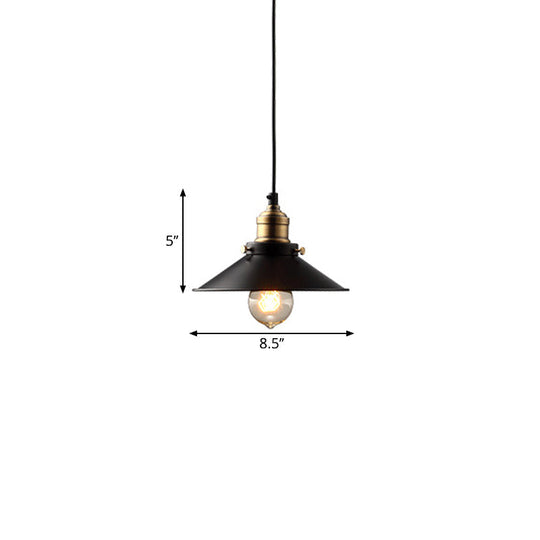 Farmhouse Black Metal Pendant Light Fixture – Wide Flare Ceiling Suspension Lamp with 1 Light