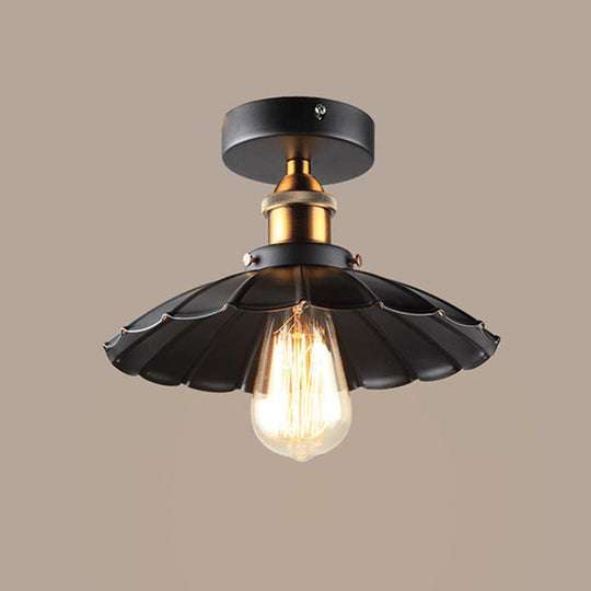 Sleek Black Tapered Iron Semi Mount Dining Room Ceiling Light - 1-Head