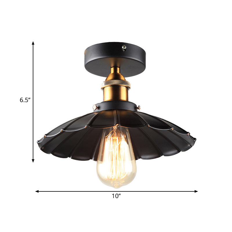 Sleek Black Tapered Iron Semi Mount Dining Room Ceiling Light - 1-Head