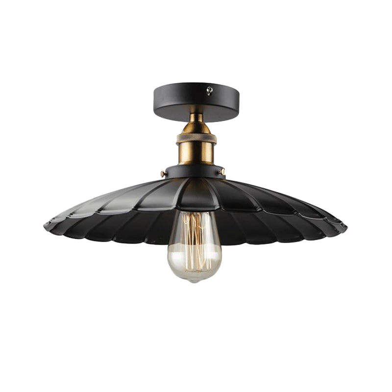 Sleek Black Tapered Iron Semi Mount Dining Room Ceiling Light - 1-Head