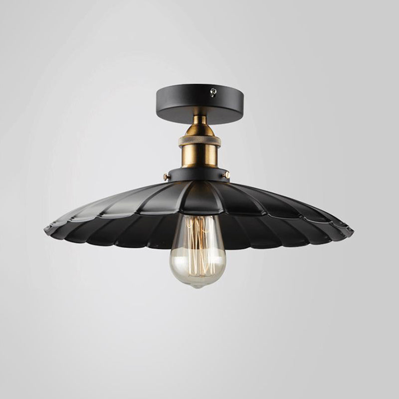 Sleek Black Tapered Iron Semi Mount Dining Room Ceiling Light - 1-Head