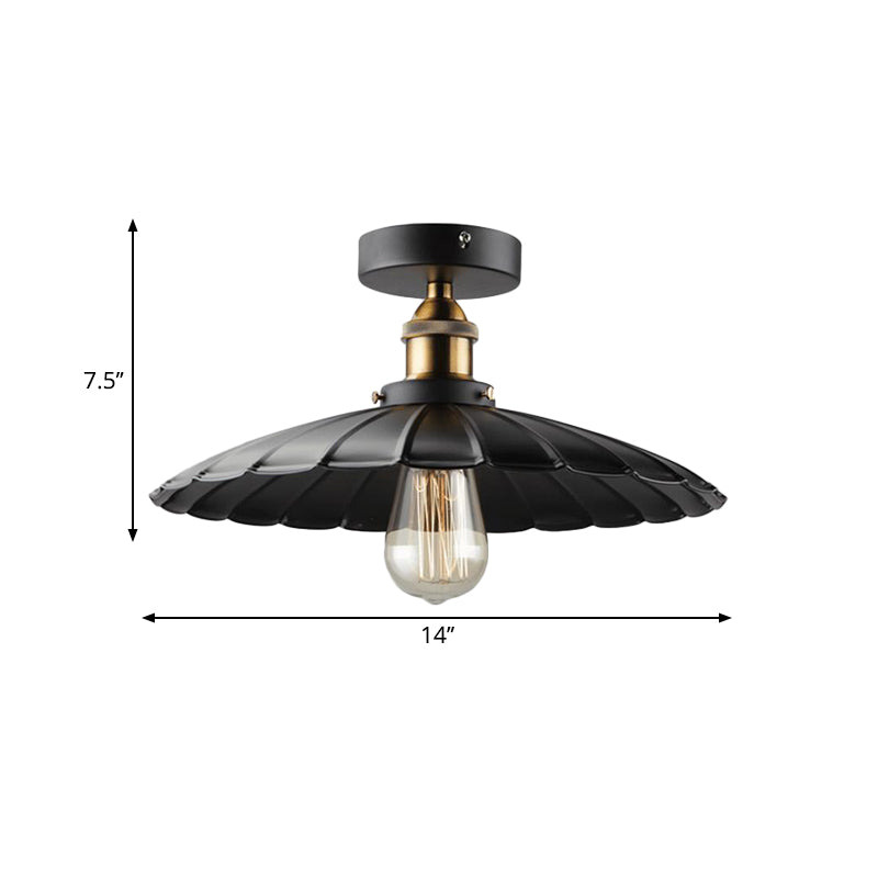 Sleek Black Tapered Iron Semi Mount Dining Room Ceiling Light - 1-Head