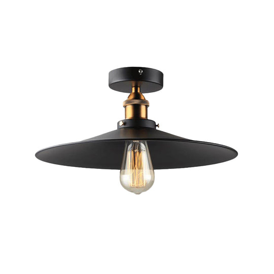 Sleek Black Tapered Iron Semi Mount Dining Room Ceiling Light - 1-Head / Large Wide Flare