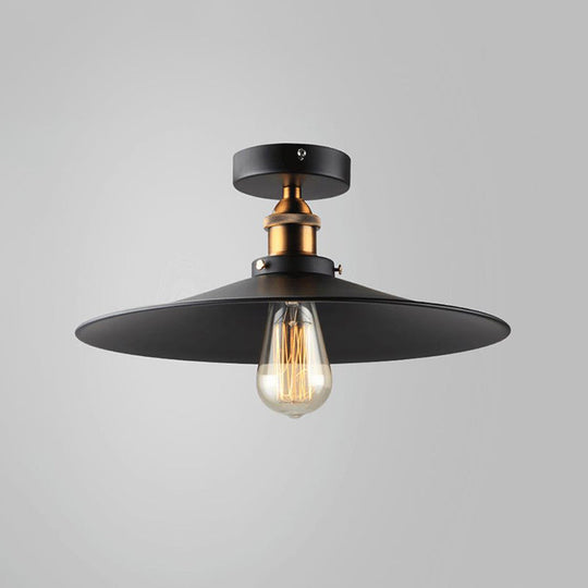 Sleek Black Tapered Iron Semi Mount Dining Room Ceiling Light - 1-Head