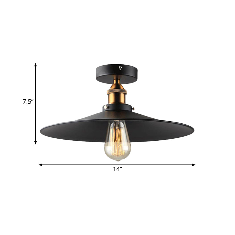 Sleek Black Tapered Iron Semi Mount Dining Room Ceiling Light - 1-Head