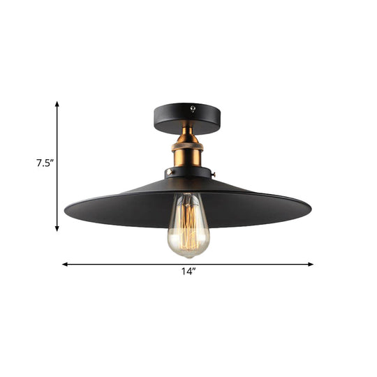 Sleek Black Tapered Iron Semi Mount Dining Room Ceiling Light - 1-Head