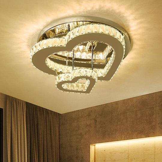 Minimalist Heart Shaped Crystal LED Flush Mount Ceiling Light for Bedroom