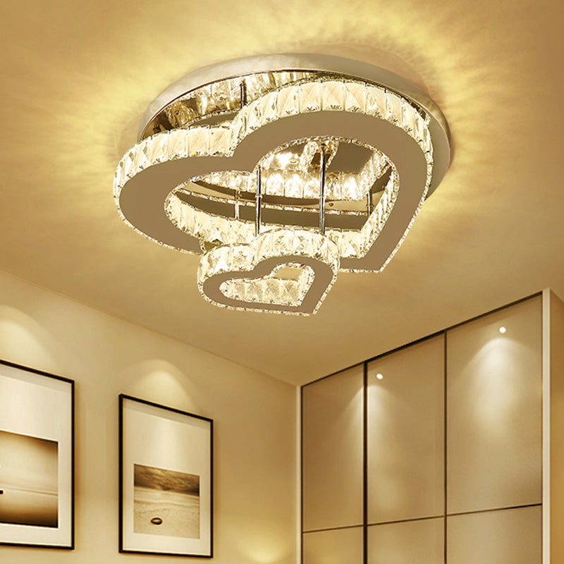 Minimalist Heart Shaped Crystal LED Flush Mount Ceiling Light for Bedroom