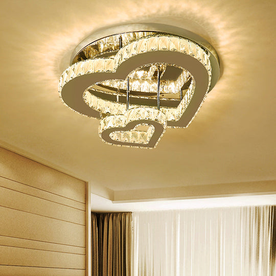 Minimalist Heart Shaped Crystal LED Flush Mount Ceiling Light for Bedroom