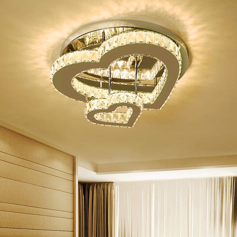 Minimalist Heart Shaped Crystal Led Flush Mount Ceiling Light For Bedroom