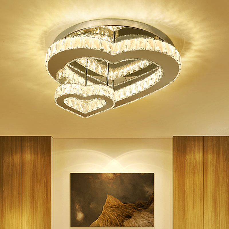 Minimalist Heart Shaped Crystal LED Flush Mount Ceiling Light for Bedroom