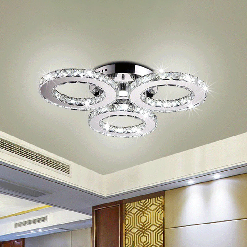 Modern Clear Crystal LED Flush-Mount Ceiling Light in Chrome for Bedrooms