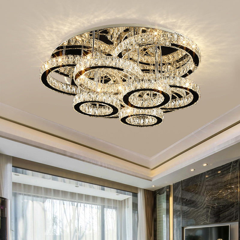 Modern Chrome Crystal Flush Mount LED Lamp for Bedroom Ceiling