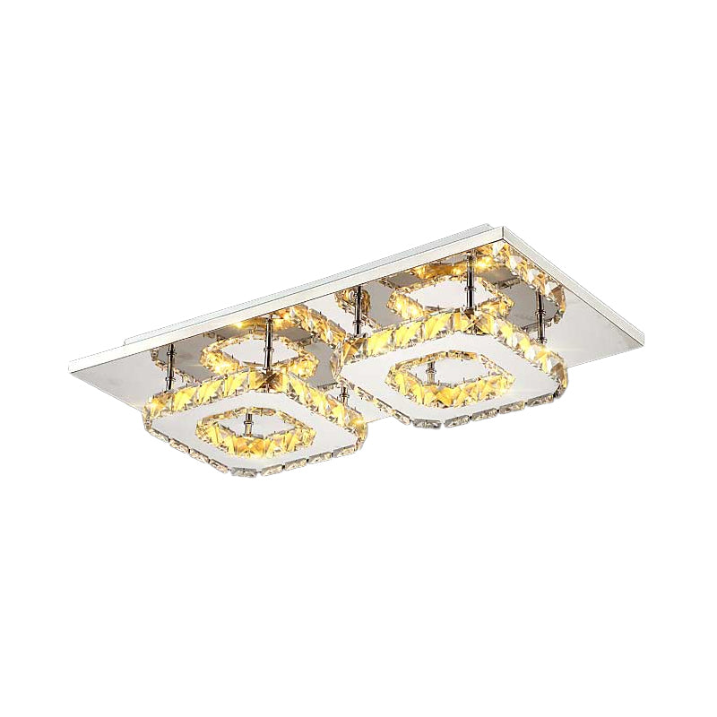 Modern LED Crystal Flush Mount Ceiling Light with Beveled Square Design for Corridor, Chrome Finish