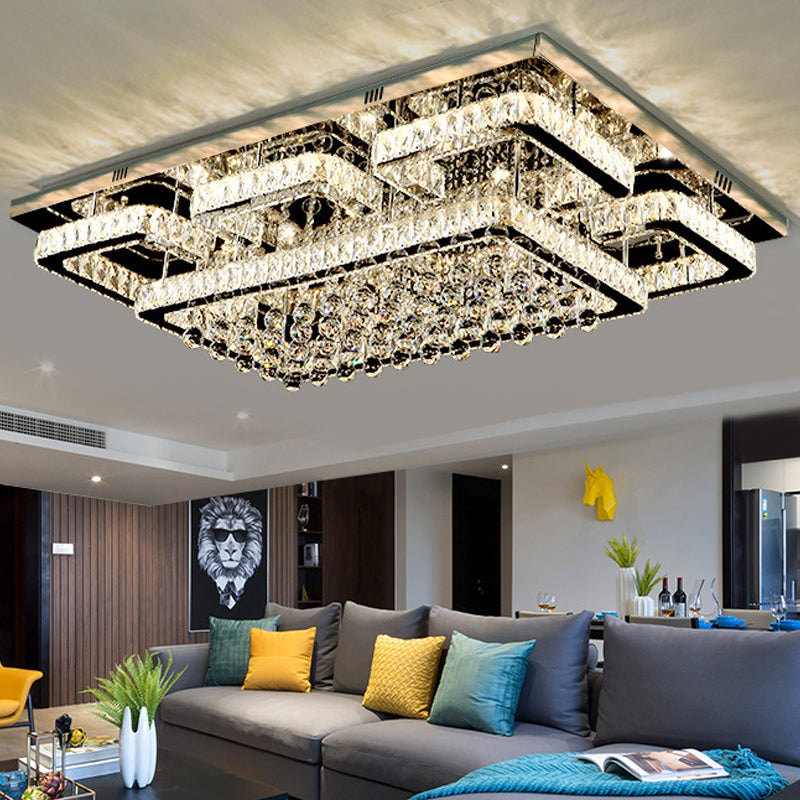 Crystal Led Flush Mount Ceiling Lamp For Living Room - Simplicity Tetragon Design