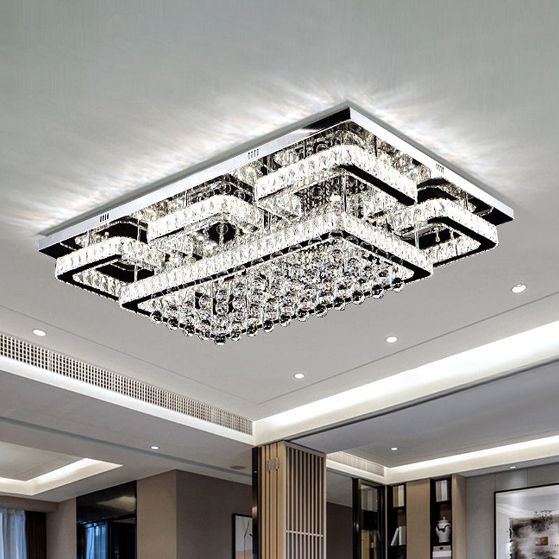 Crystal Led Flush Mount Ceiling Lamp For Living Room - Simplicity Tetragon Design