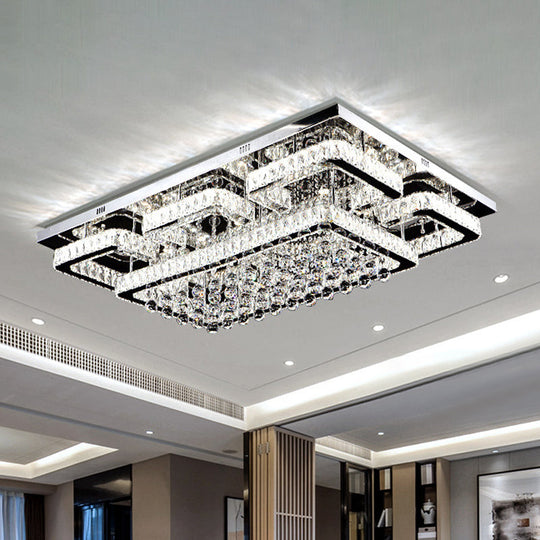 Crystal Led Flush Mount Ceiling Lamp For Living Room - Simplicity Tetragon Design