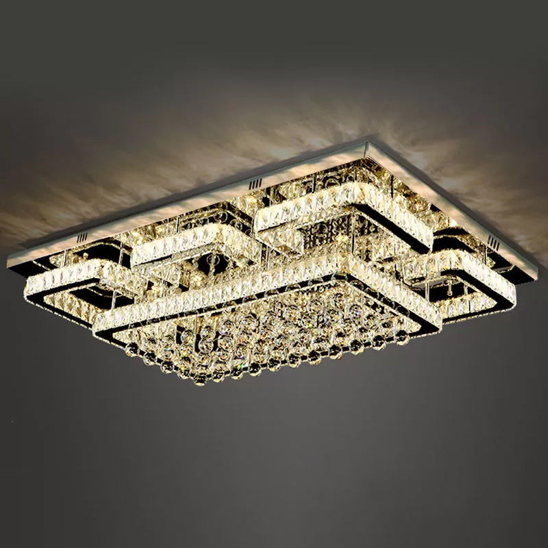 Crystal Led Flush Mount Ceiling Lamp For Living Room - Simplicity Tetragon Design