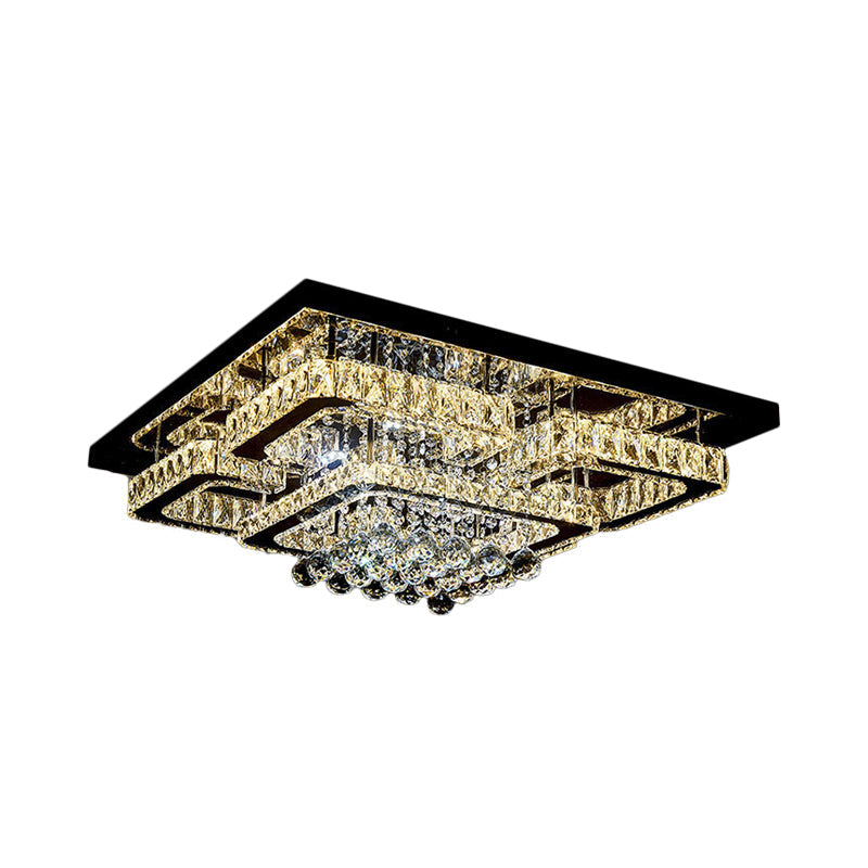 Crystal Led Flush Mount Ceiling Lamp For Living Room - Simplicity Tetragon Design