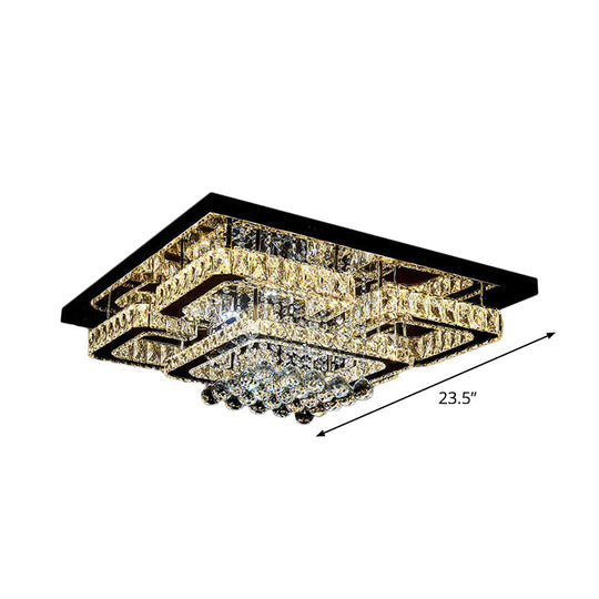 Crystal Led Flush Mount Ceiling Lamp For Living Room - Simplicity Tetragon Design