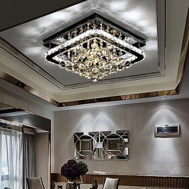 Crystal Led Flush Mount Ceiling Lamp For Living Room - Simplicity Tetragon Design Clear / 16