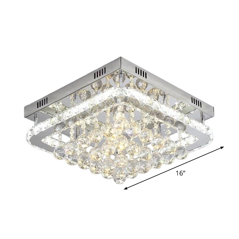 Crystal Led Flush Mount Ceiling Lamp For Living Room - Simplicity Tetragon Design