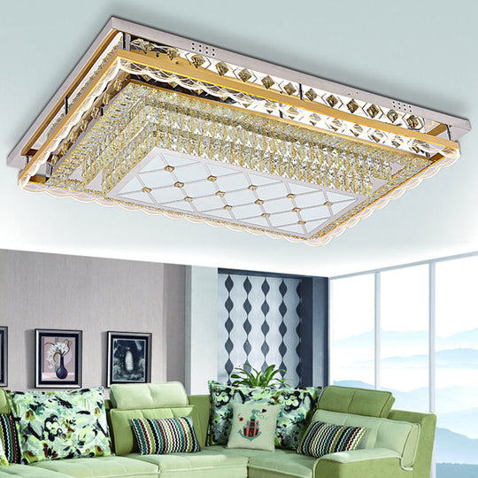 Contemporary Clear Crystal Rectangle LED Flush Mount Ceiling Light for Living Room