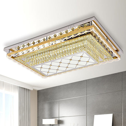 Contemporary Clear Crystal Rectangle LED Flush Mount Ceiling Light for Living Room