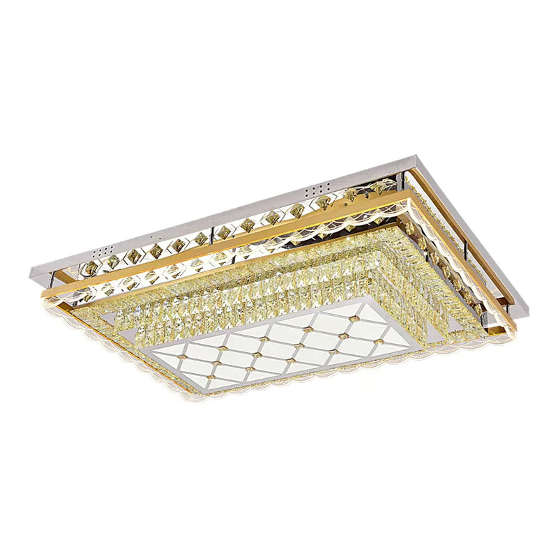 Contemporary Clear Crystal Rectangle Led Flush Mount Ceiling Light For Living Room