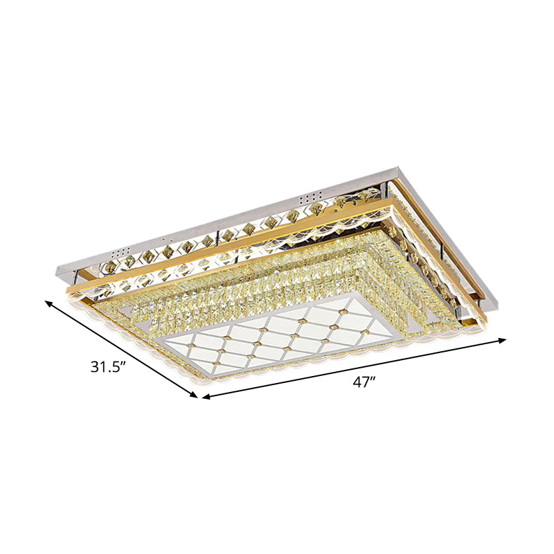 Contemporary Clear Crystal Rectangle Led Flush Mount Ceiling Light For Living Room