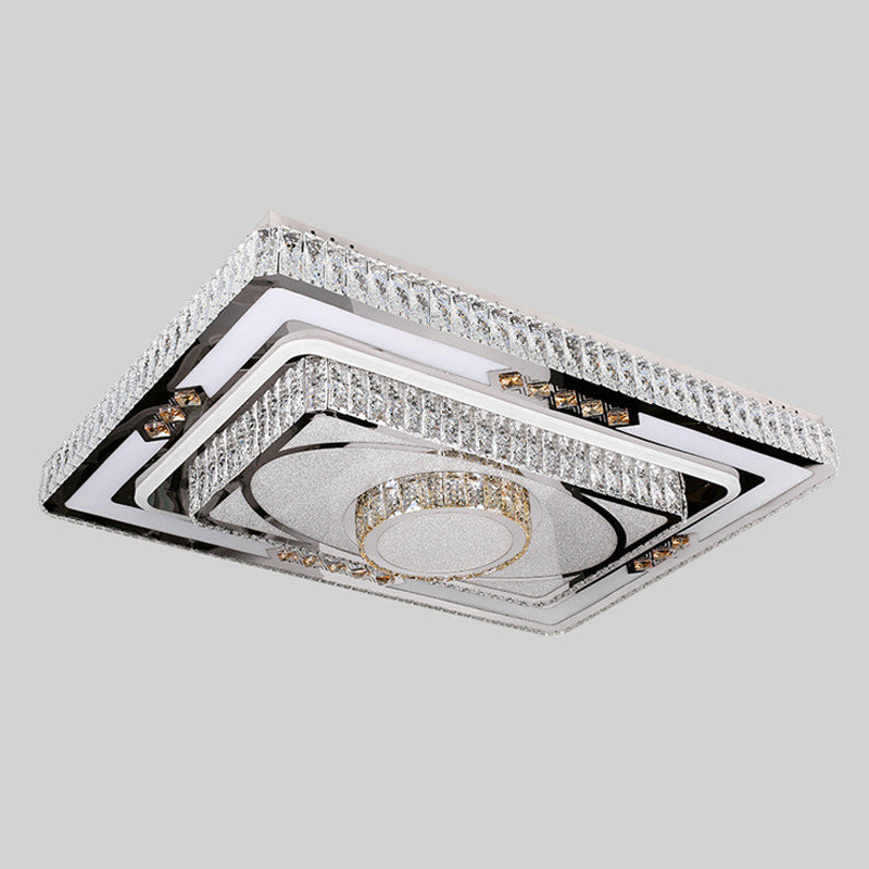 Modern Stainless Steel Led Flush Ceiling Light With Clear Crystal Layers For Living Room