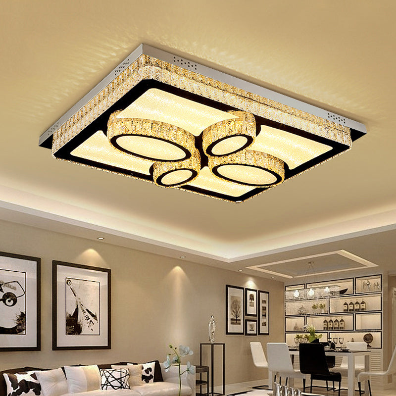 Led Flush Mount Ceiling Lamp With Clear Crystal Stainless Steel Frame - Ideal For Living Room