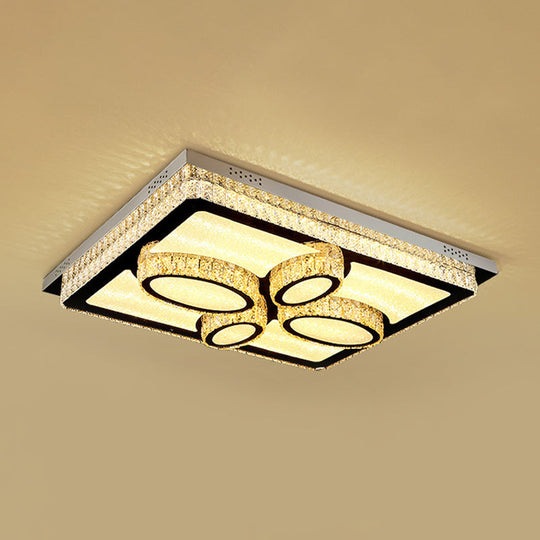 Led Flush Mount Ceiling Lamp With Clear Crystal Stainless Steel Frame - Ideal For Living Room