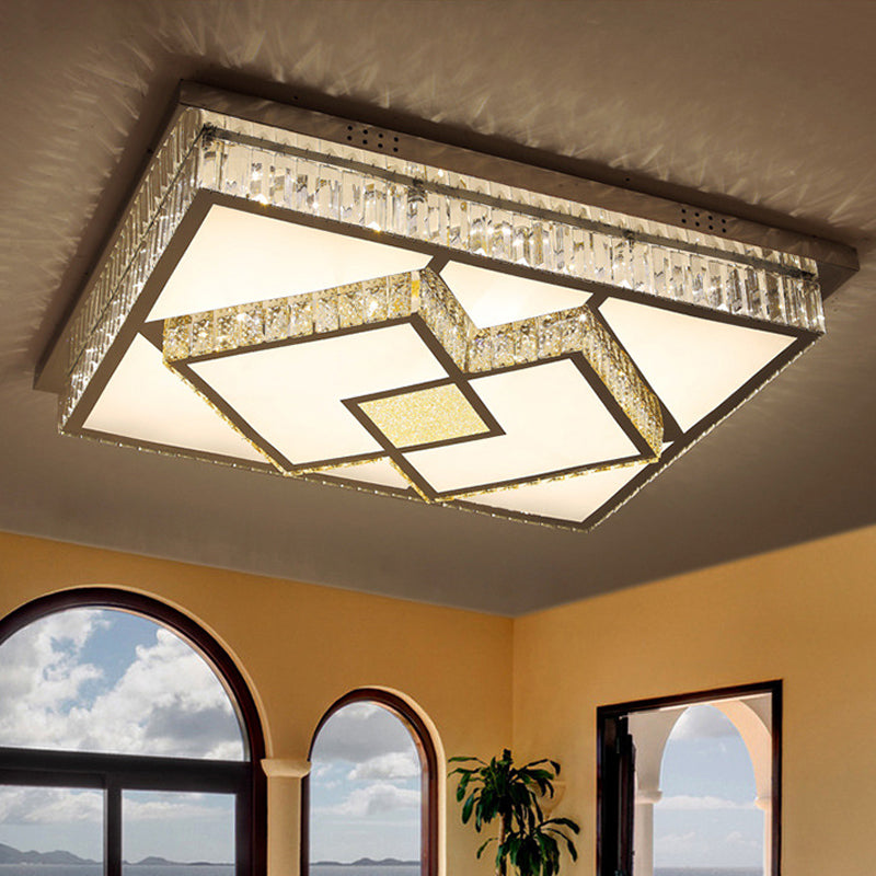 Led Flush Mount Ceiling Lamp With Clear Crystal Stainless Steel Frame - Ideal For Living Room