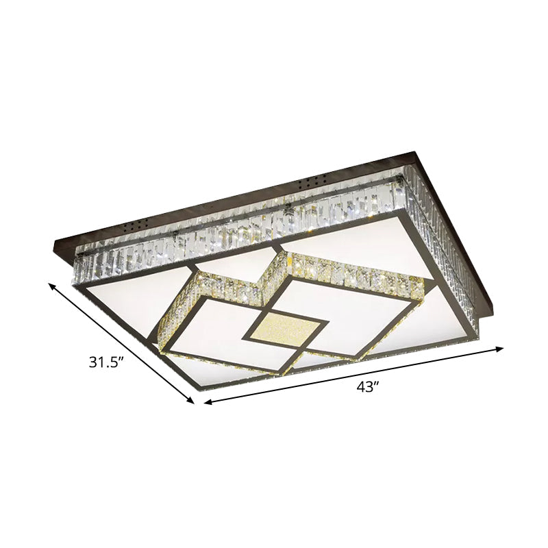 Led Flush Mount Ceiling Lamp With Clear Crystal Stainless Steel Frame - Ideal For Living Room