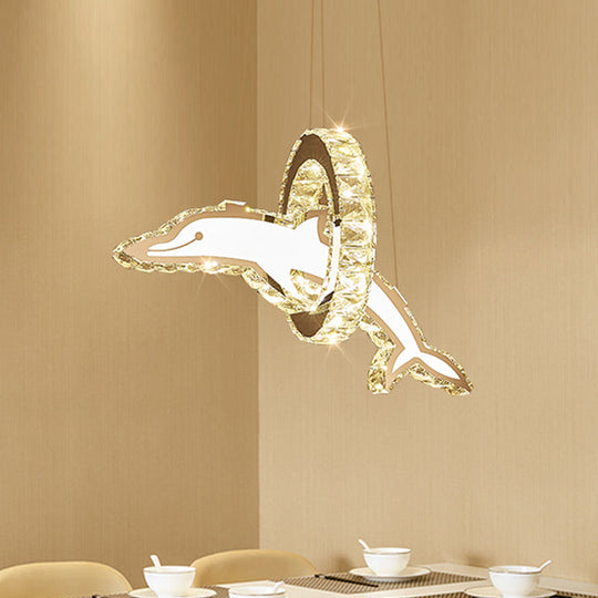 Minimalistic Led Dolphin Chandelier: Clear Crystal Pendant For Dining Room Lighting