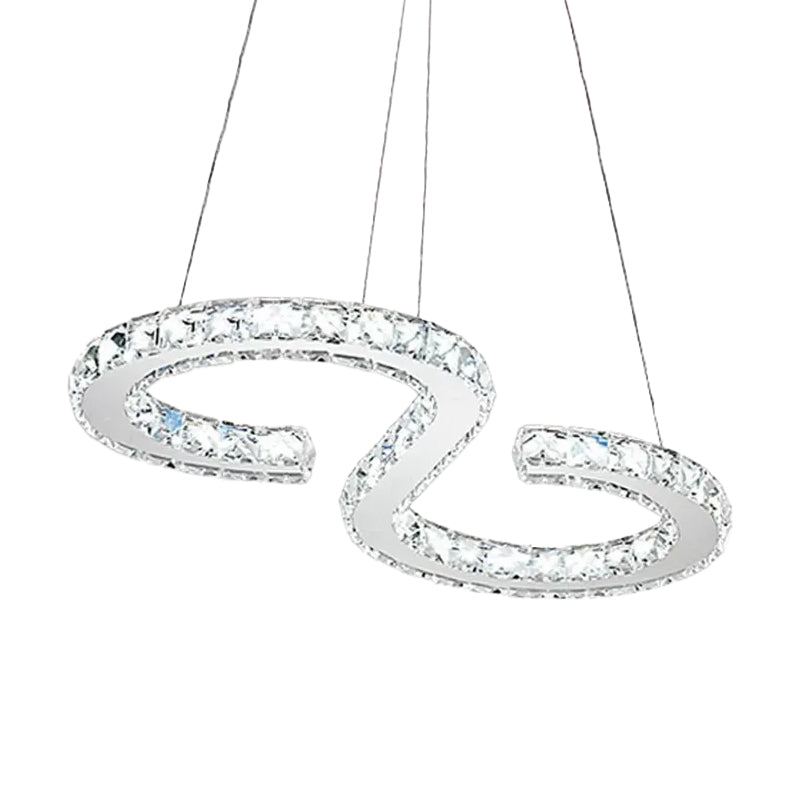 Led Stainless Steel Chandelier With Clear Crystal Curve Frame - Elegant Hanging Light For Living