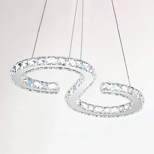 Led Stainless Steel Chandelier With Clear Crystal Curve Frame - Elegant Hanging Light For Living