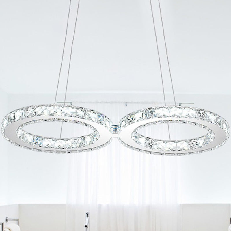 Led Stainless Steel Chandelier With Clear Crystal Curve Frame - Elegant Hanging Light For Living