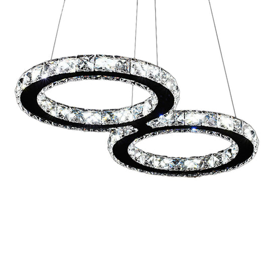 Led Stainless Steel Chandelier With Clear Crystal Curve Frame - Elegant Hanging Light For Living