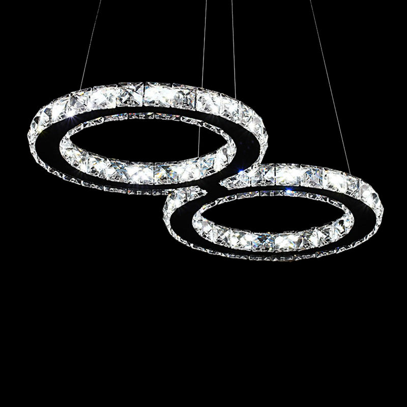 Led Stainless Steel Chandelier With Clear Crystal Curve Frame - Elegant Hanging Light For Living