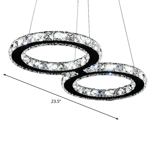 Led Stainless Steel Chandelier With Clear Crystal Curve Frame - Elegant Hanging Light For Living