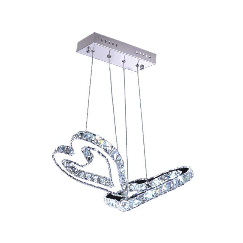 Led Stainless Steel Chandelier With Clear Crystal Curve Frame - Elegant Hanging Light For Living