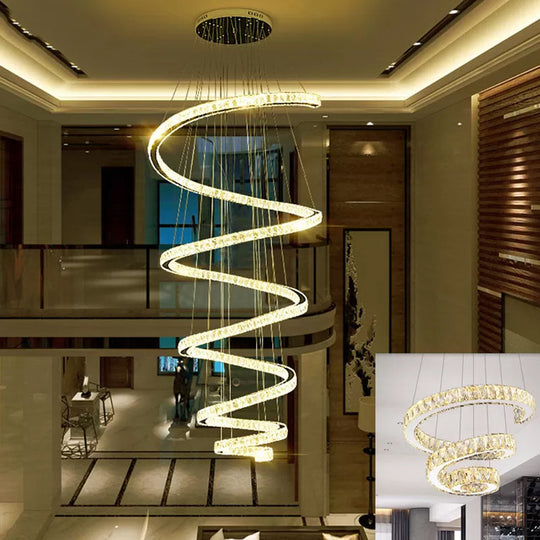 Minimal Clear Crystal Led Pendant Light Kit For Living Room - Spiral Chandelier Lamp