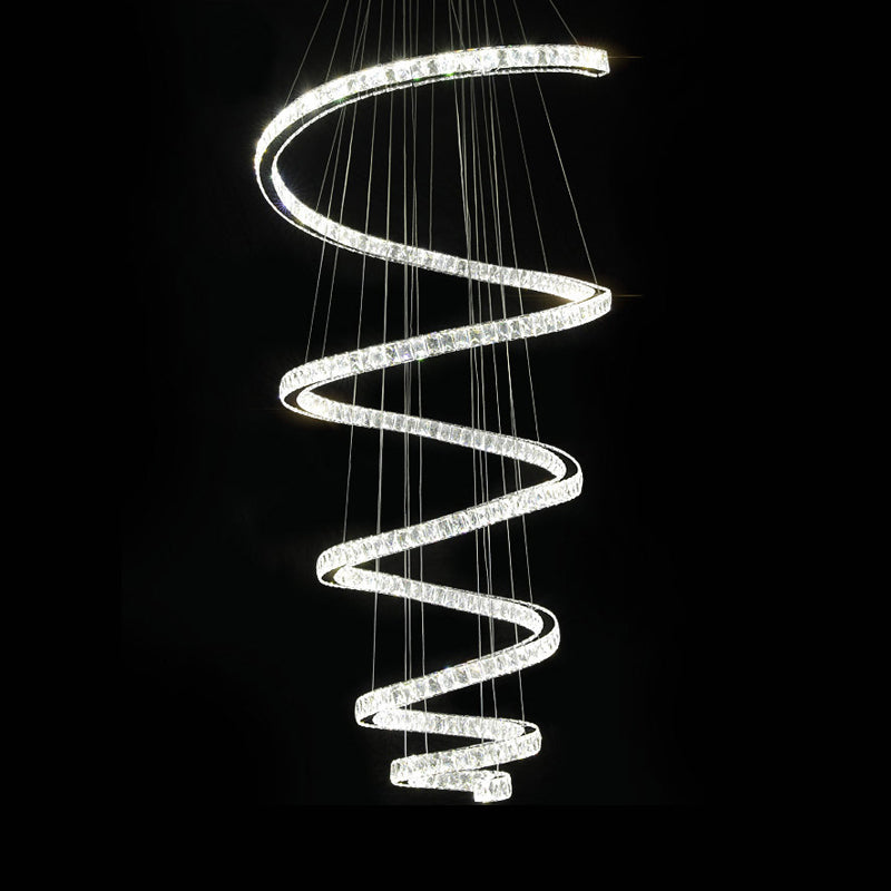 Minimal Clear Crystal Led Pendant Light Kit For Living Room - Spiral Chandelier Lamp